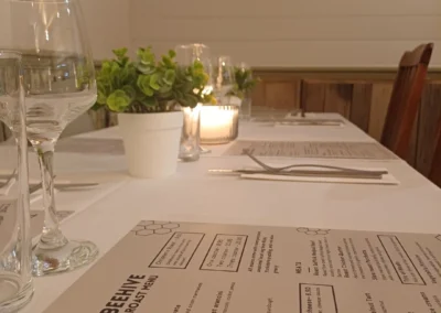 The Beehive menu and table setting